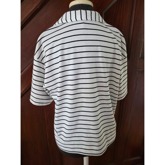 Jane & Delancey Striped Collared Short Sleeve Polo Shirt Medium White & Black - Picture 3 of 7